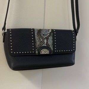 Brighton Navy Crossbody Bag with Silver Accents